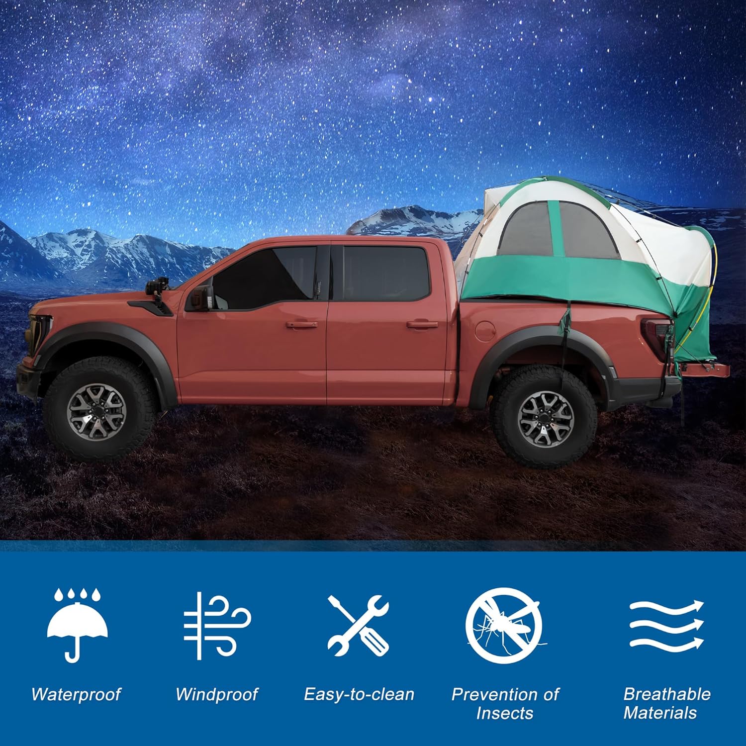 uxcell Pickup Truck Tent, Waterproof PU2000mm Double Layer for 5.5-5.8 FT Truck Bed, Portable Truck Bed Tent with Carry Bag Beige Green