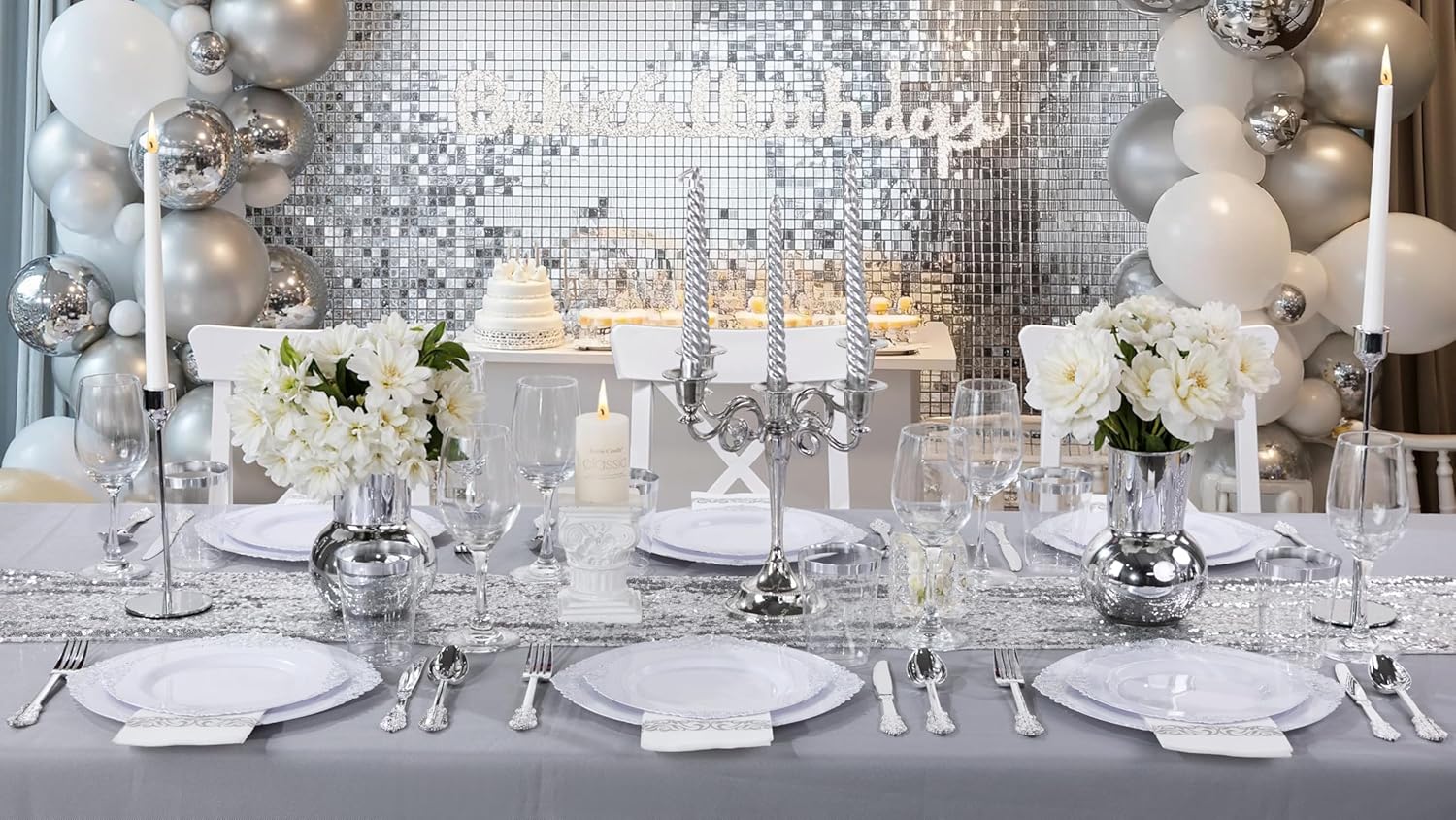 Nervure 100PCS White and Silver Plastic Plates - 10.25Inch Silver Disposable Plates - Heavyweight Dinner Plates for Wedding & Party - Image 8