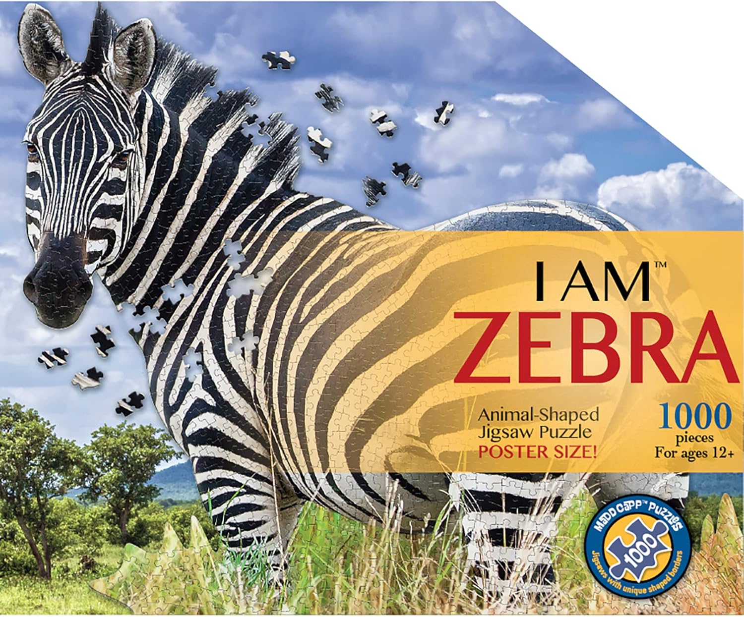 Madd Capp Puzzles - I AM Zebra - 1000 Pieces - Animal Shaped Jigsaw Puzzle, Multi