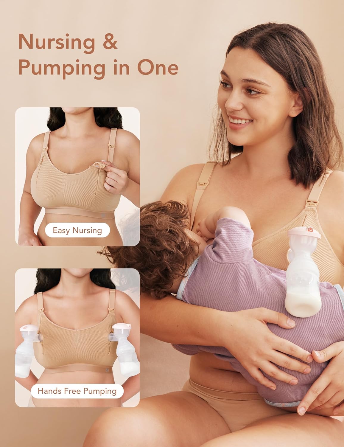 Pumping Bra Hands Free Zip Opening Seamless Nursing Bras for Breastfeeding High Support Nursing & Pumping Bra in One - Image 4