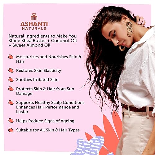 Miniatura 3 de Ashanti Naturals Manteca de karité batida perfumada para la piel  Manteca de karité cruda africana hidratante, aceite de almendras y coco (Soufflé