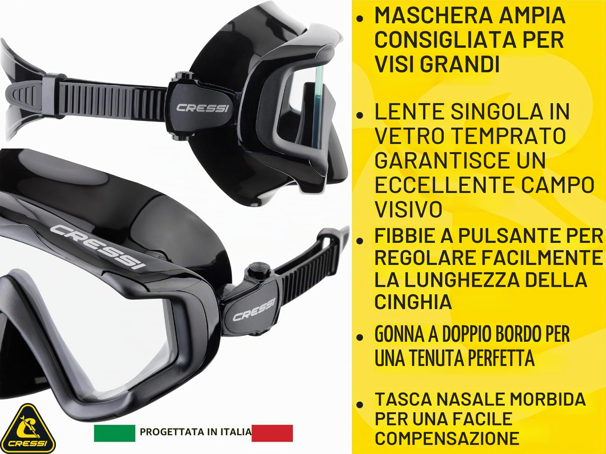 Cressi Liberty Maschera per Immersioni, Apnea e Snorkeling, Disponibile in Versione Due/Tre Vetri, Unisex Adulto