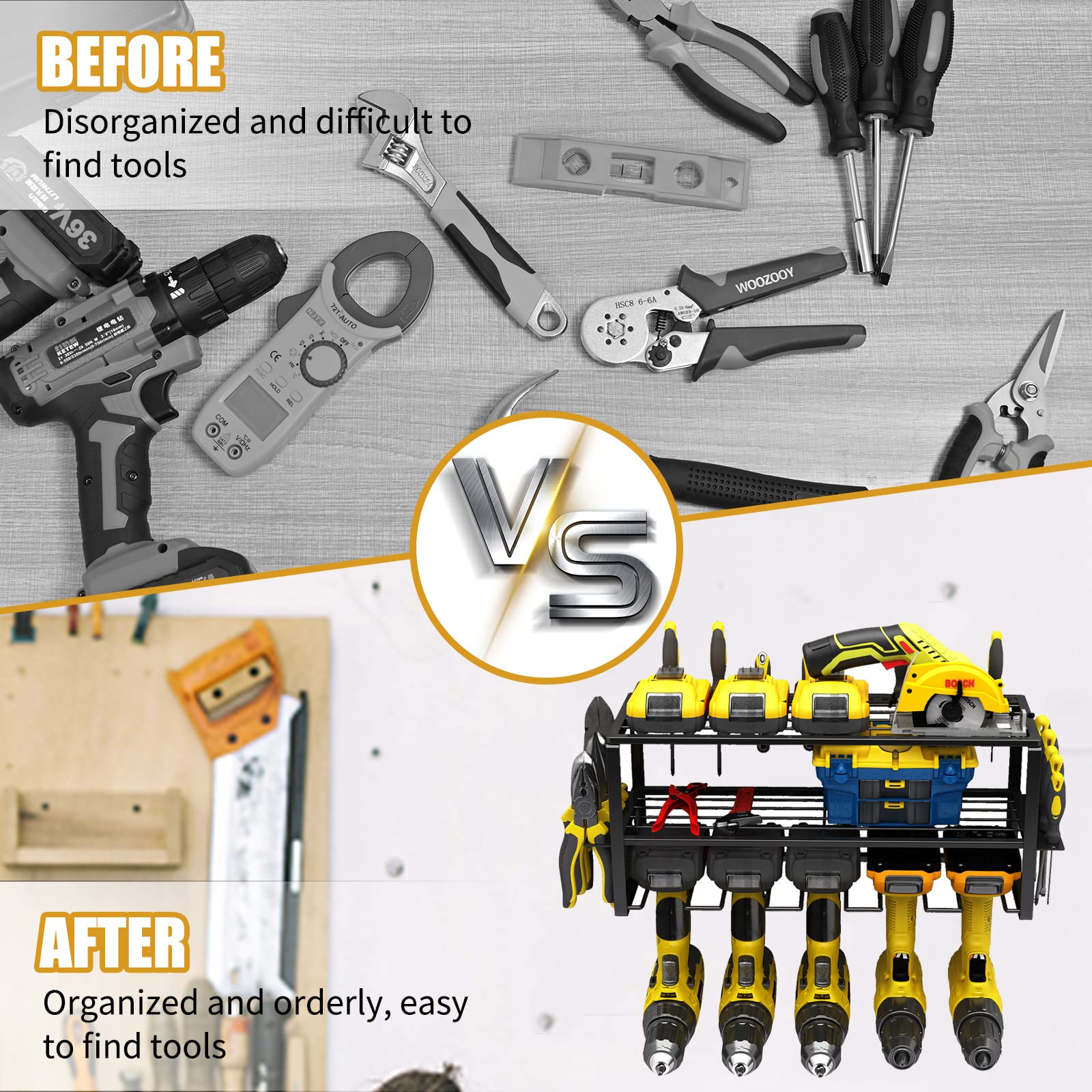 Organisateur d'Outils Électriques,Support Métal Mural pour cinq Perceuses,Robuste Organiseur d'outils électriques de Rangement pour Garage,Maison,Atelier,Noir