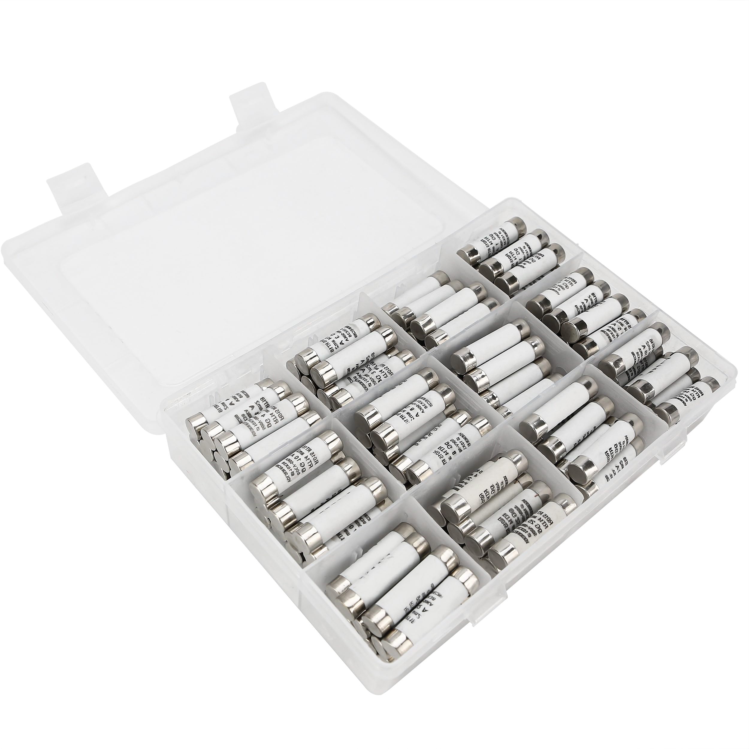 Photo 1 of 120 Pcs Glass Fuses Assortment Kit 12 Values, Multimeter Ceramic Cartridge Tubes 500V 10x38mm 1A 2A 3A 4A 5A 6A 8A 16A 20A 25A 32A with Plastic Box, Replacement for Stereo Audio Alarm Amplifier