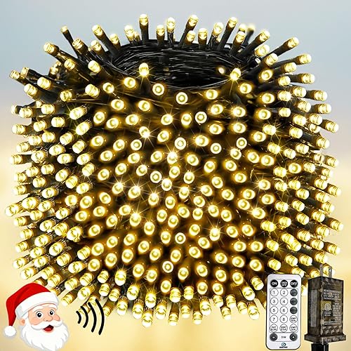 Miniatura 26 de Luces de Navidad controladas por voz con control remoto, cadena de 300 luces LED de 99 pies para interiores y exteriores con 12 modos, 3 Blanco