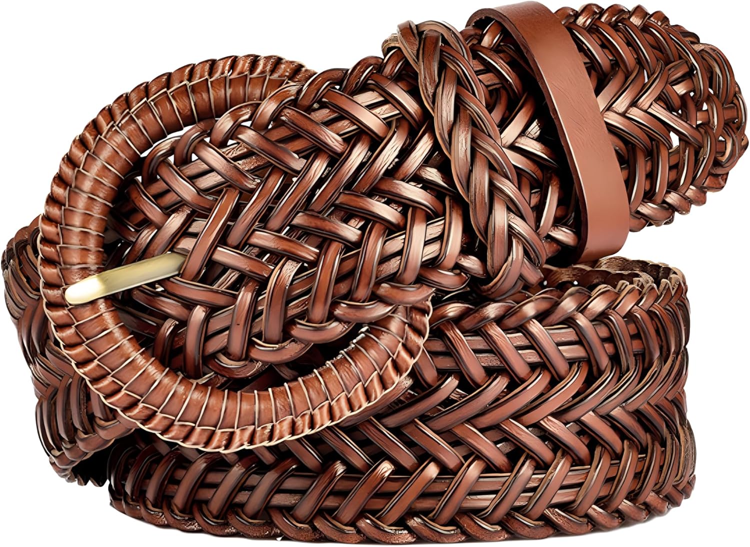 Women Wide Braided Leather Belt 1.6 inch Ladies Soft Woven Waistband with Buckle