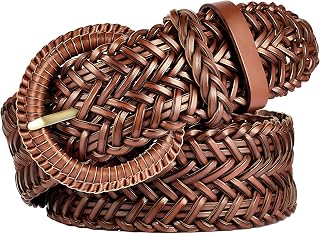 ANNULOYA Women's 1.6" Wide Hand-Woven Braided Leather Belt - Soft Genuine Cowhide with Vintage Buckle, Fits 23-41" Waists