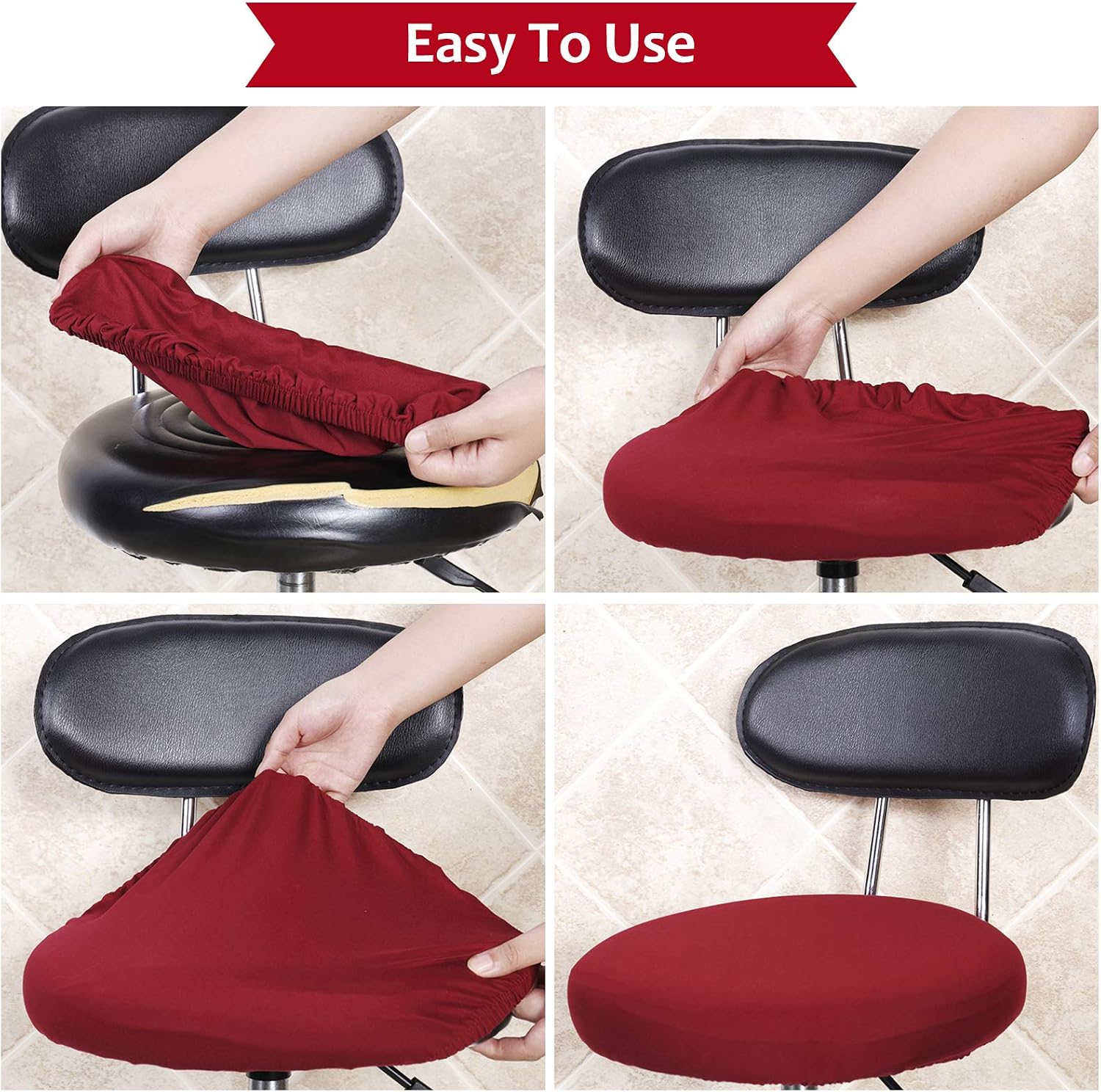 Boao Round 4 Pieces Black Bar Stool Covers Elastic Bar Chair Covers Washable Stool Cushion Slipcover for Home Hotel Use, 12-14 Inch(Wine Red,4 Pieces)