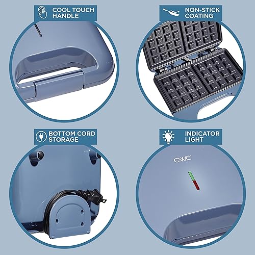 Miniatura 3 de COOK WITH COLOR Waffle Maker - 750 W, platos antiadherentes, fácil de limpiar, carcasa de tacto fresco y pies antideslizantes, azul marino