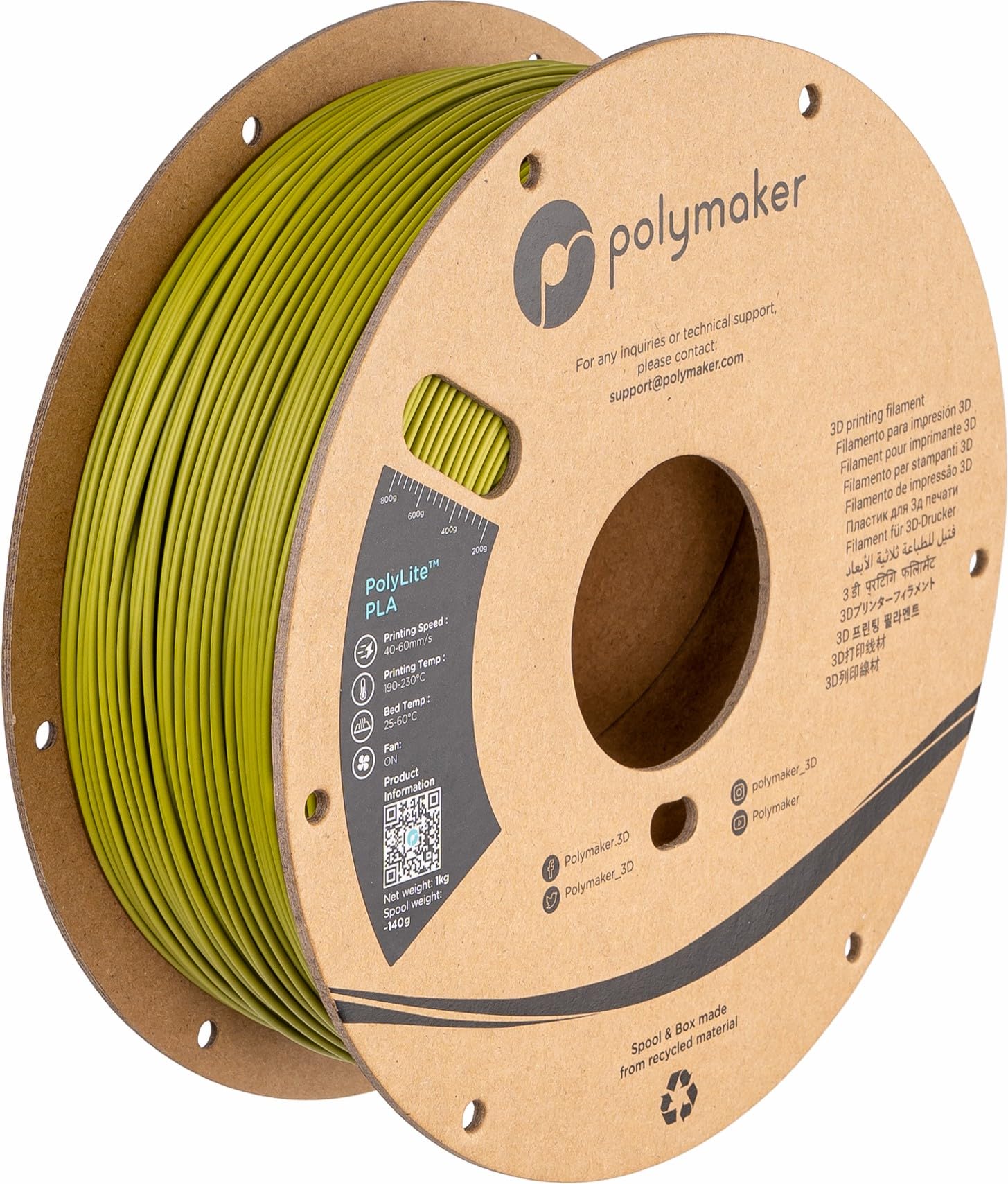 Polymaker PLA Filament, Olive Green 3D Printing PLA Filament 1.75mm 1kg - PolyLite 3D Printer PLA Filament, Dimensional Accuracy +/- 0.03mm, Compatible with Most 3D Printer, Olive Green