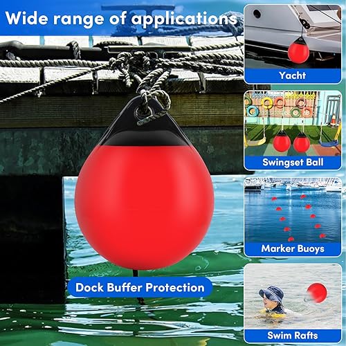 Miniatura 6 de Boat Buoy Ball,10" 12" 15" Dia Vinyl Inflatable Mooring Buoy with Needles and Pump, Fender Ball Round Anchor Buoy for BoatYacht, Round Boat Mooring