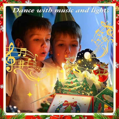 Miniatura 2 de YIXIN Tarjeta desplegable musical de Navidad con luces LED, estufa de soplado y bendición de Papá Noel