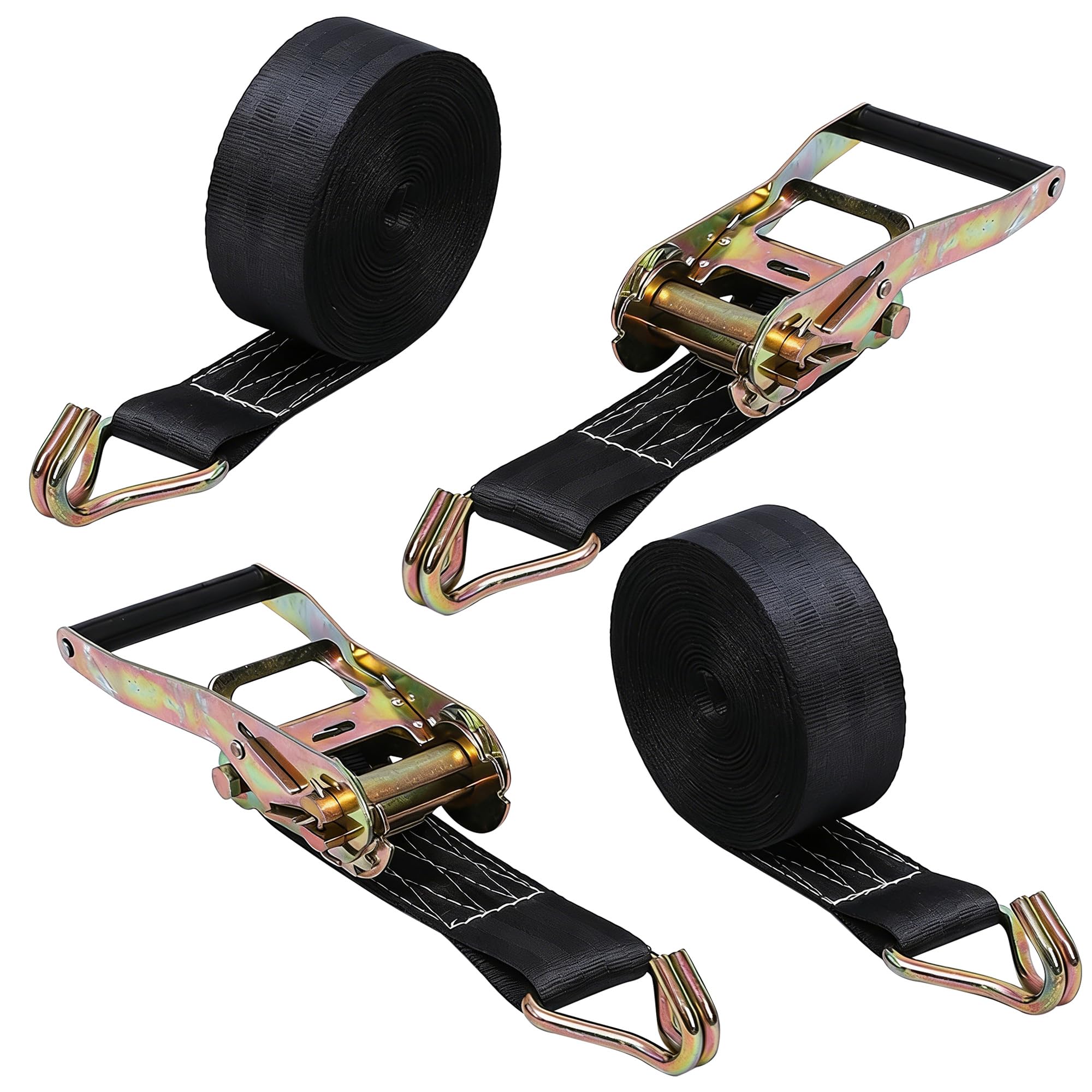 LOSYHU 2 Pack Ratchet Tie Down Straps, 5cm x 6m Heavy Duty Lashing Strap, Securing Straps with Handle and Metal J Hook for Trucks, Cars, Motorcycles, Black