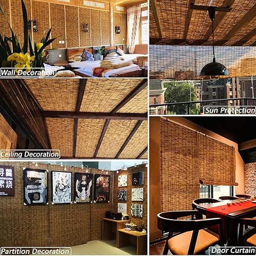 Miniatura 4 de Persianas enrollables para exteriores, de bambú retro, sin cordón, con elevador, protección solar, protección de privacidad, fácil instalación,