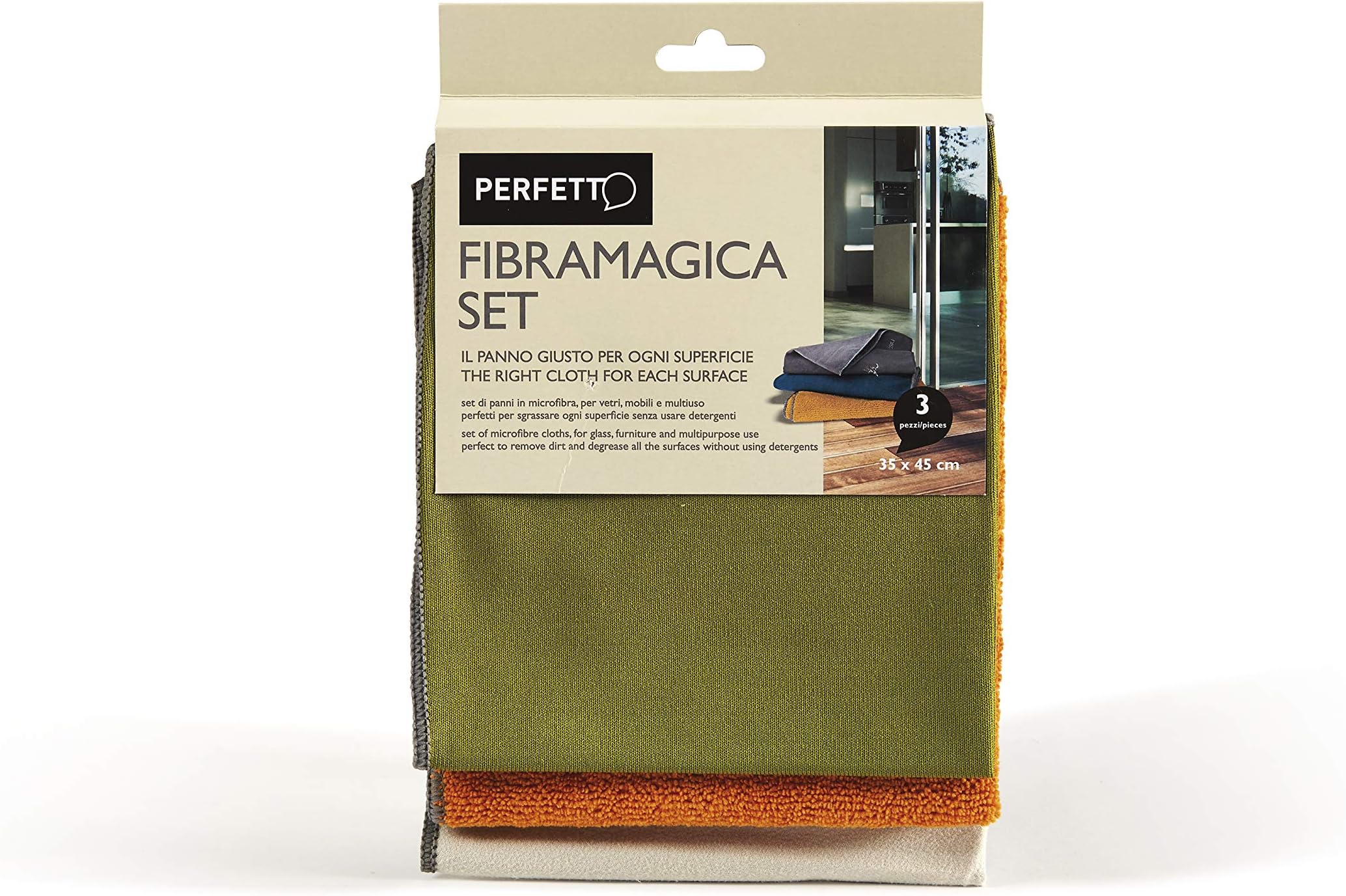 Perfetto Set of 3 Pieces Cloths Microfiber Fibramagica Dimension-35 x 40 Cm, Fabric, Zucca/Grigio/Petrolio, One Size