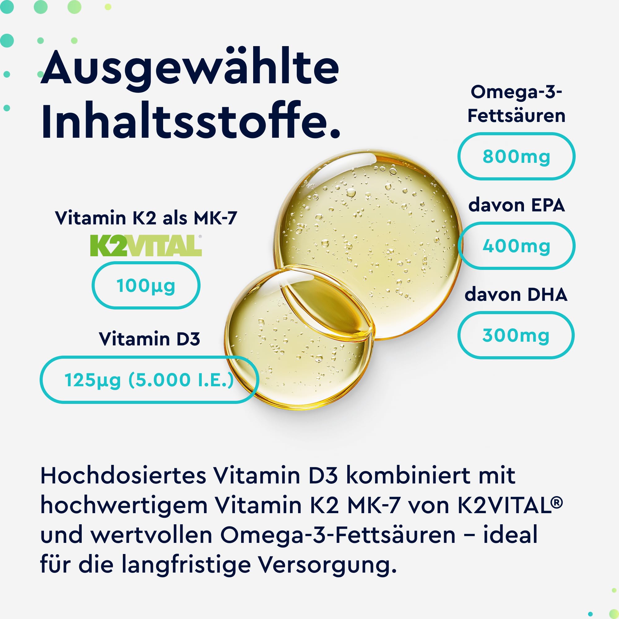 Vitamin D3 K2 & Omega 3-5000 IE - Markenrohstoff K2VITAL® + 1000mg Fischöl Triglyceride Form (DHA + EPA) - 99,7+% All-Trans Vitamin K2 MK7 - Hochdosiert, laborgeprüft in Deutschland entwickelt