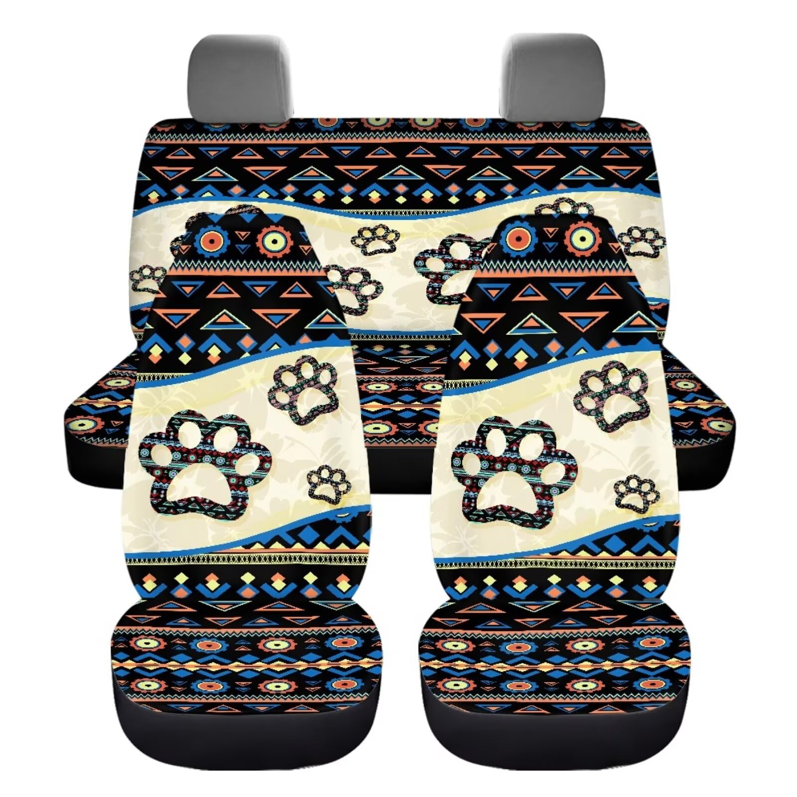 Tupalatus Boho Dog Paw Prints Automobile Seat Cover Sets, Car Accessories Interior Decor 4Pcs, Car Seat Protectors for Car, Truck SUVs Universal Fits for Car Truck Van