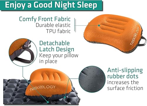 Miniatura 3 de TREKOLOGY ALUFT2.0 (naranja) y almohadilla de dormir UL comprimible, compacta, cómoda, ergonómica almohada inflable, alfombrilla inflable de camping