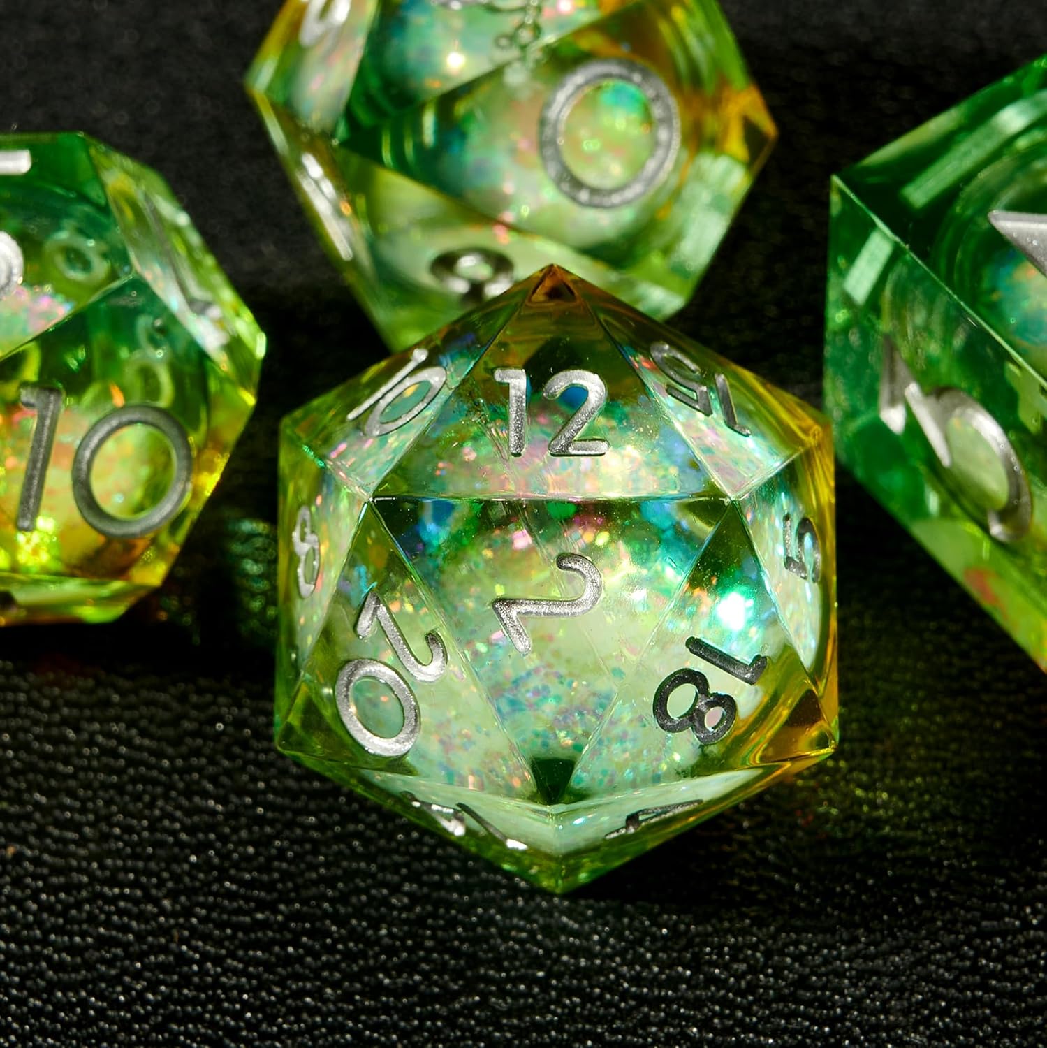 Polyhedral Dice Set,7-Piece Sharp Edge D&D Dice,Resin Liquid Core Dice for Dungeons Dragons D and D RPGs, MTG, Pathfinder and Board Games (Glittering Apple Green)
