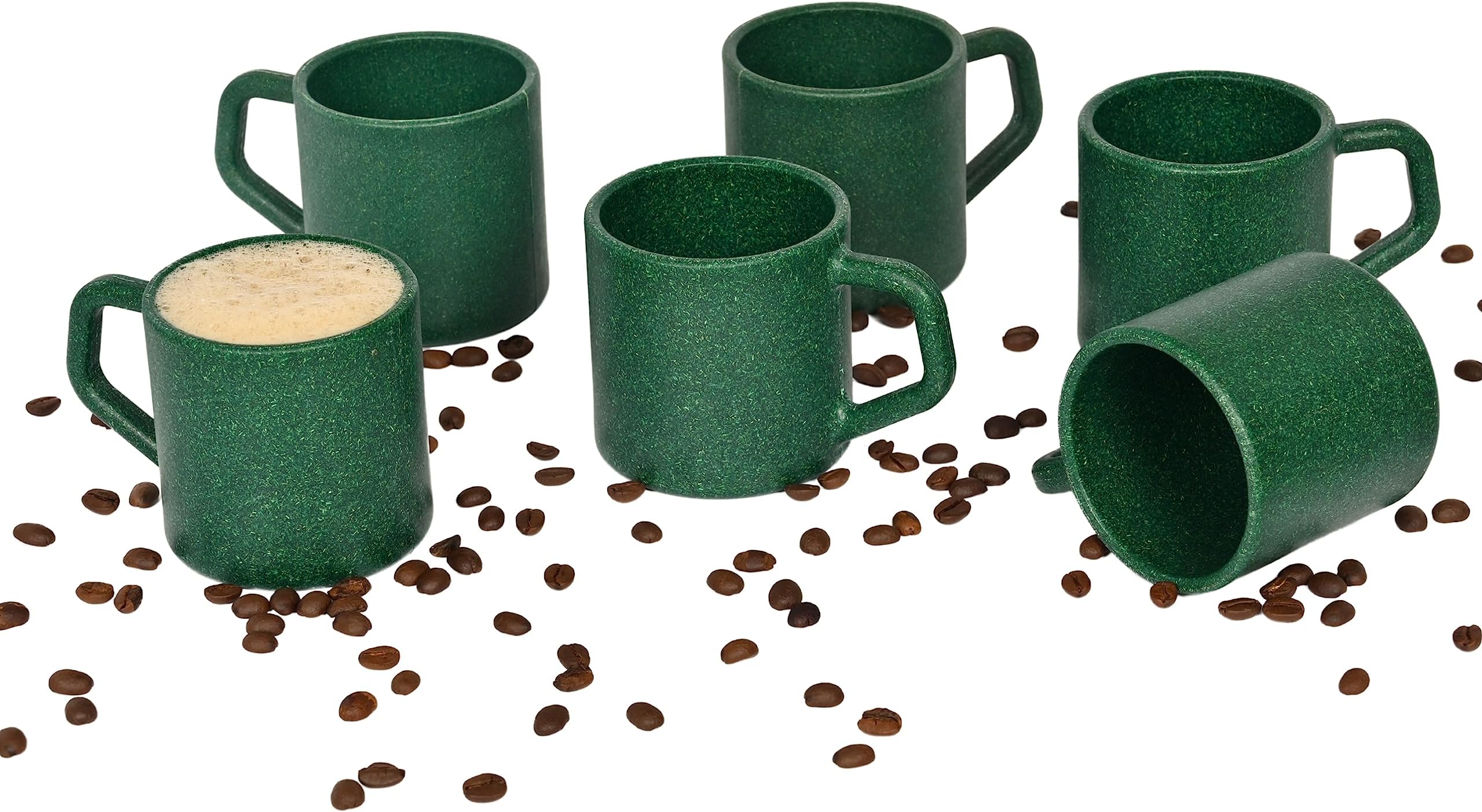 Eha Earth-Friendly Comfy Coffee Cup Set of 6 |200 ml| Made with Rice Husk & Bamboo Fibers | Microwave Safe| for Hot & Cold Coffee Mug, Tea & Milk |Fern