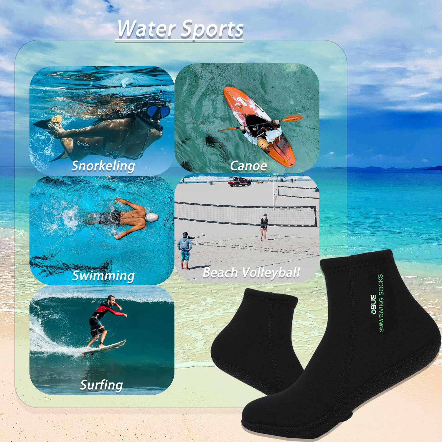 Skyone Neoprensocken für Herren und Damen, 3 mm, Tauchersocken, Thermosocken, rutschfest, flexibel