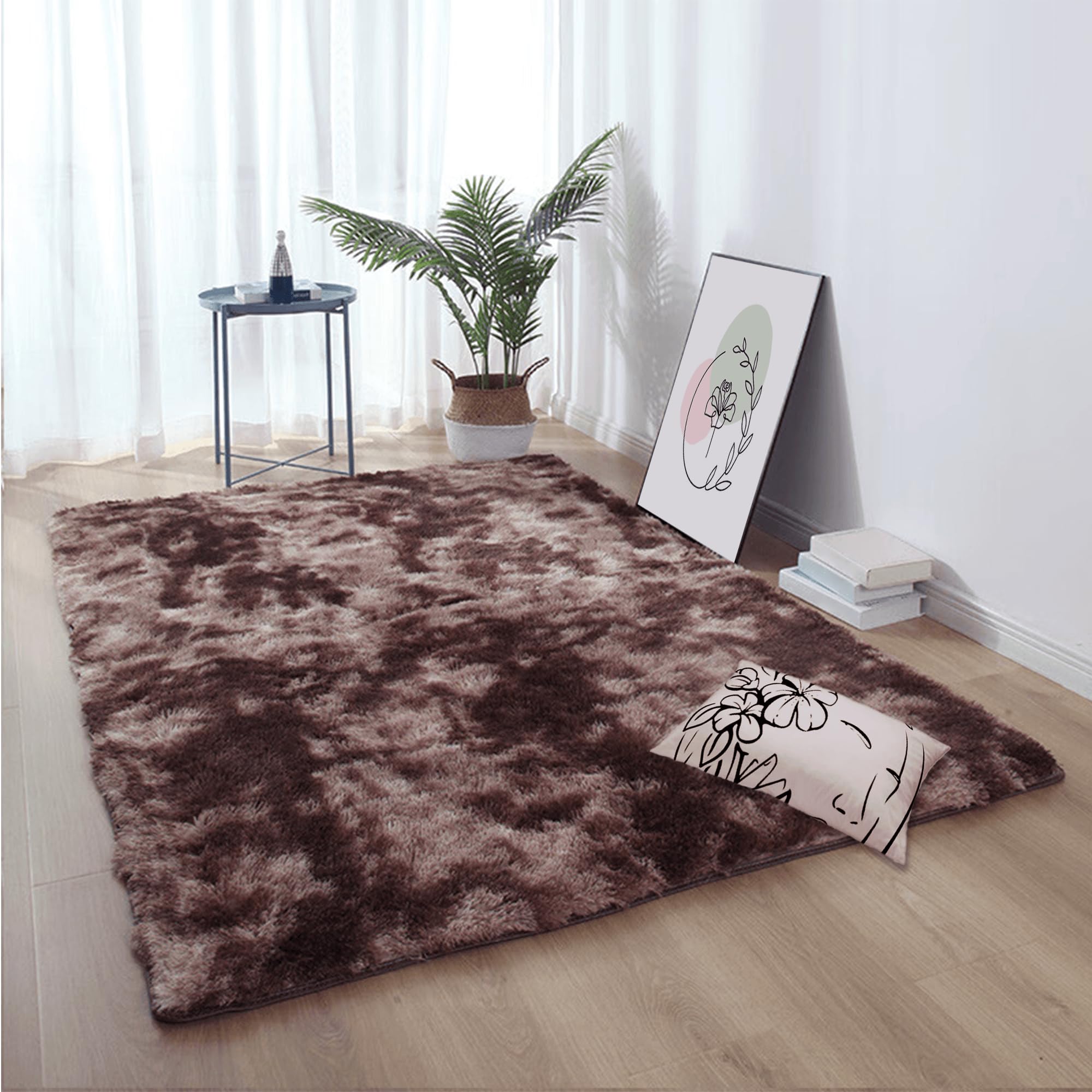 Tapis à poils longs haut de gamme marron grand format 280x400