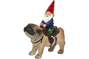Trumpeter Gnome Riding Pug Statue - Funny Decor for Garden, Yard, or Lawn