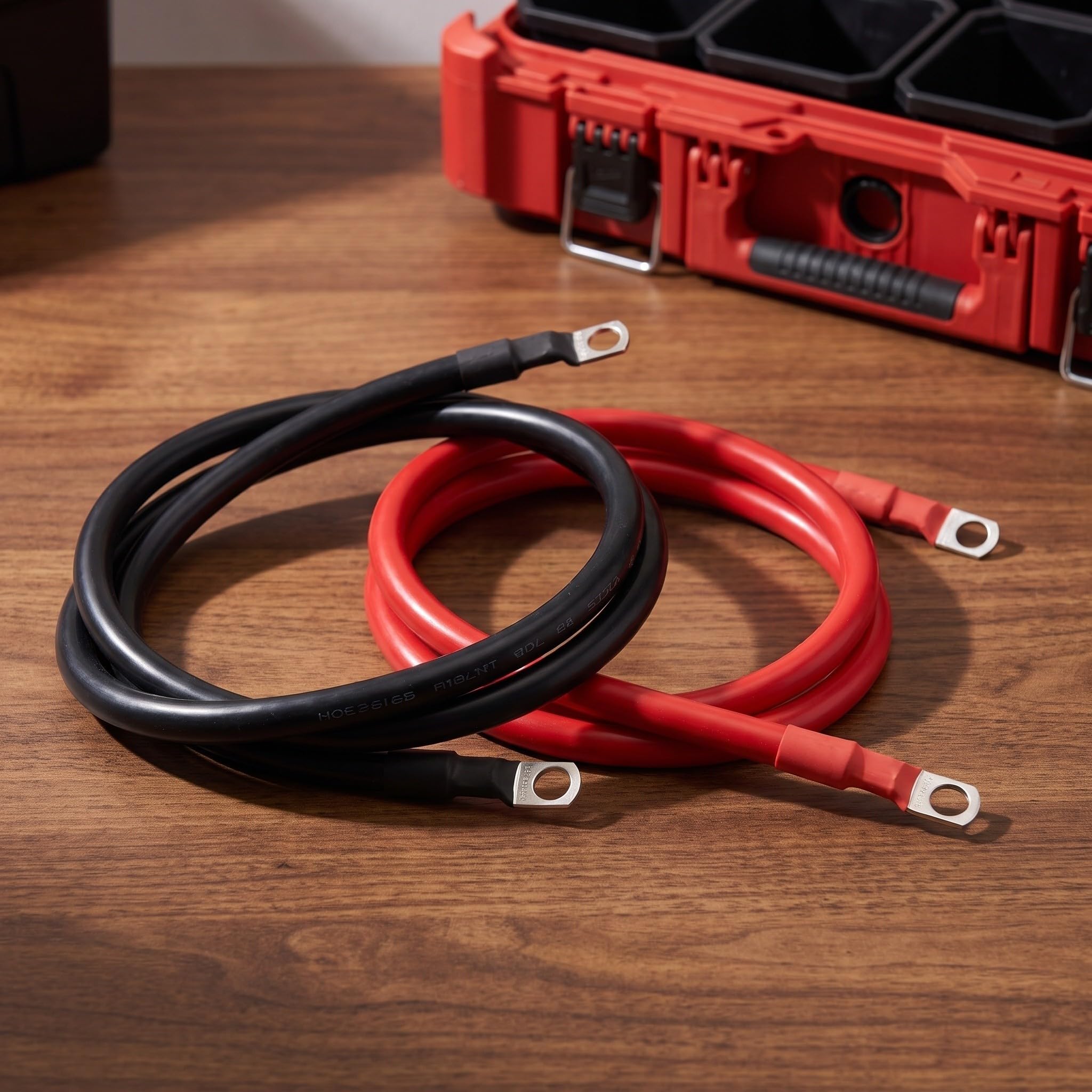 2 Stück Batteriekabel Awg Kupfer mit 3/8 Zoll Ringkabelschuhen