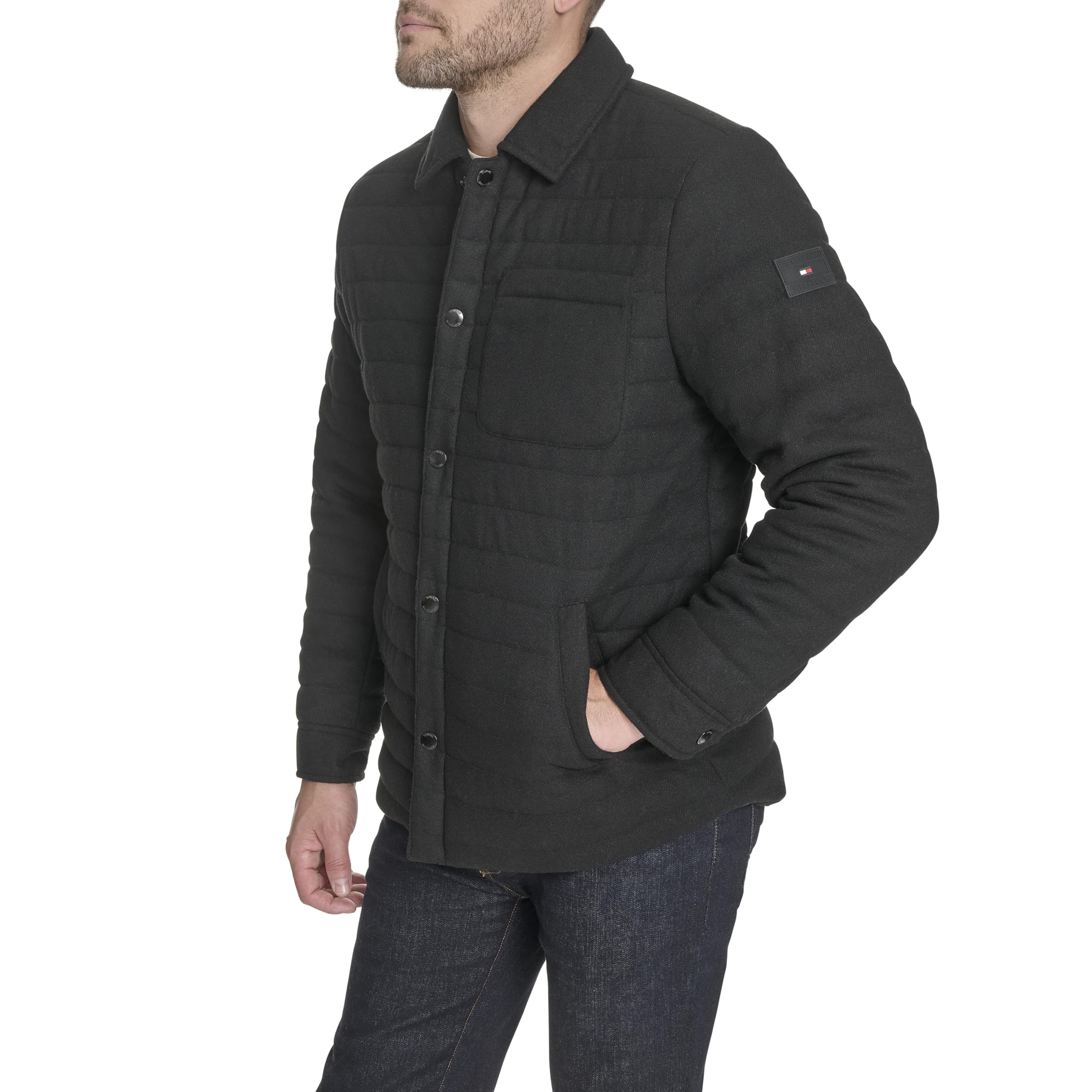Tommy Hilfiger Gesteppte Herren-Shacket aus Wollmischgewebe, Schwarz, XXL – Ansicht 3