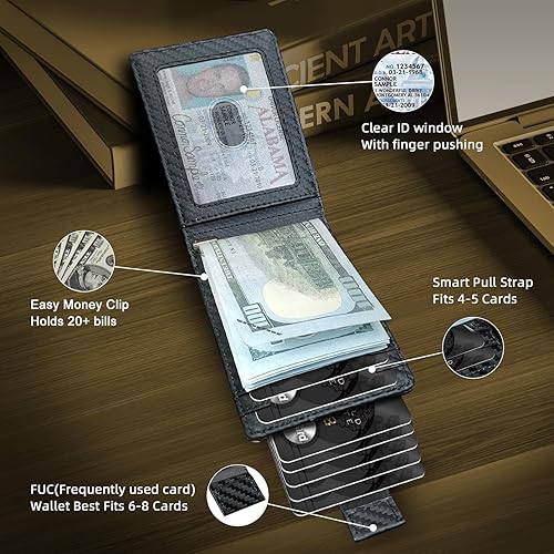 Miniatura 2 de Cartera minimalista delgada para hombre, cartera con clip para dinero, carteras plegables para hombre, cartera con bloqueo RFID, carteras de cuero