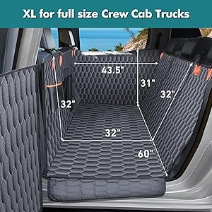 Donlinno XL Trucks Dog Car Seat Cover for Back Seat Crew Cab with Fold Up Seats - Waterproof Floor Dog Hammock for Car with Removable Door Protection, Fits F150, Ram, Silverado, Tundra