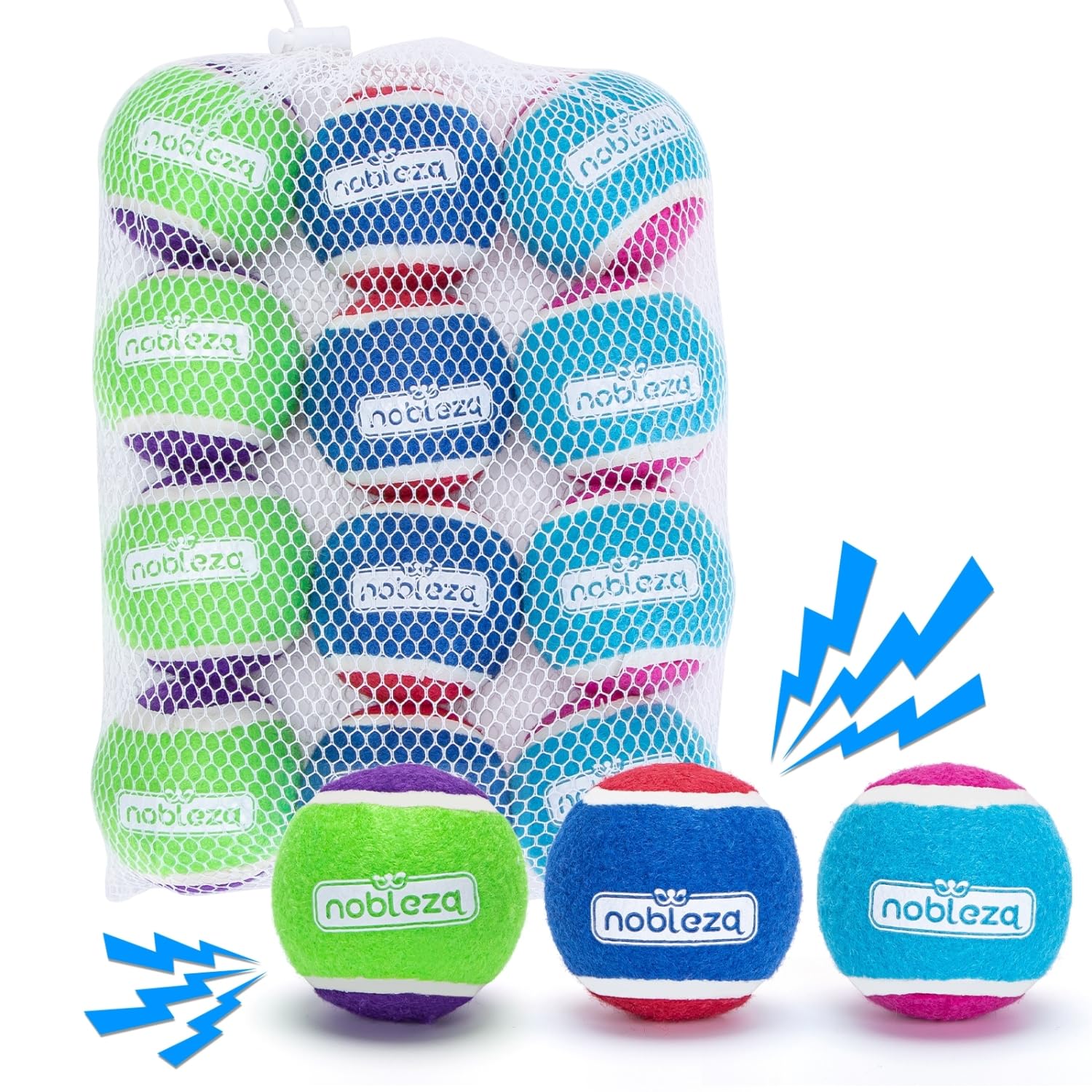 Nobleza Dog Tennis Balls 12 Pack Durable Bouncy Floatable Squeaky Tennis Balls for Dogs for Fetch Exercise Training