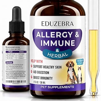 EDUZEBRA Allergy Relief Drops for Dogs & Cats, Natural Anti-Itch Support Supplement, Soothes Seasonal Allergies, Skin Irritation & Boosts Pet Wellness, Gentle Herbal Formula for All Breeds & Ages