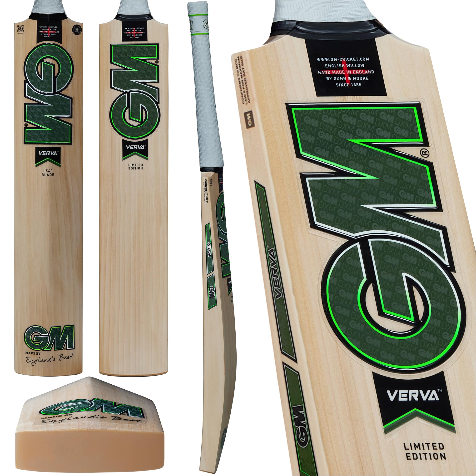 Gunn & Moore GM Cricket Bat | Verva | Seasoned English Willow | DXM, ToeTek and NOW! | Sizes 4 to Full Size Size 5 - Players 150-157cm / 4' 11