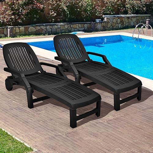 Miniatura 2 de COSTWAY Sillón reclinable ajustable de 2 piezas, resistente a la intemperie, color negro