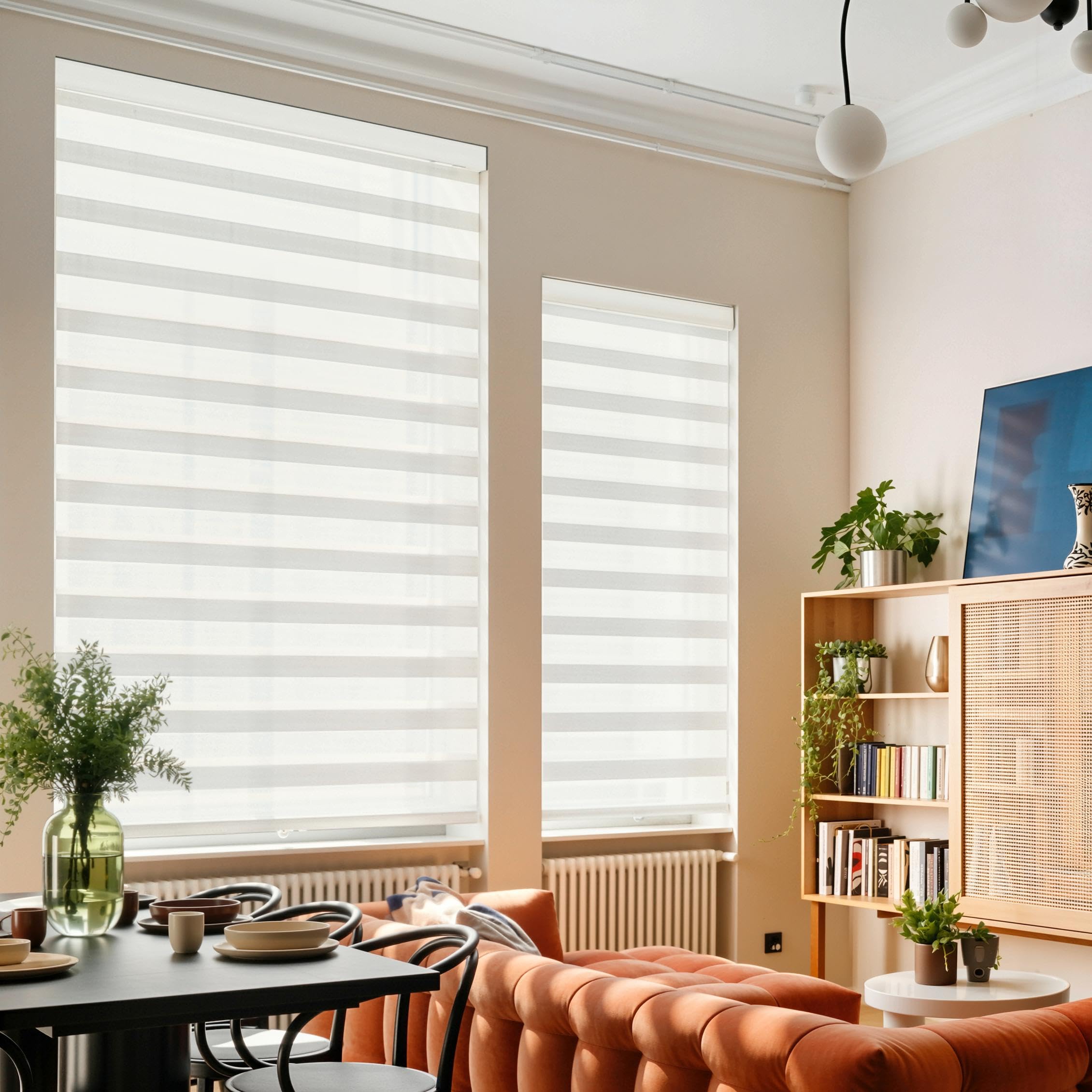 Photo 1 of GHV Cordless Zebra Blinds for Windows Free-Stop Shades Light Filtering Dual Layer Light Control for Day and Night (Beige, 36 in (W) x 64 in (H))