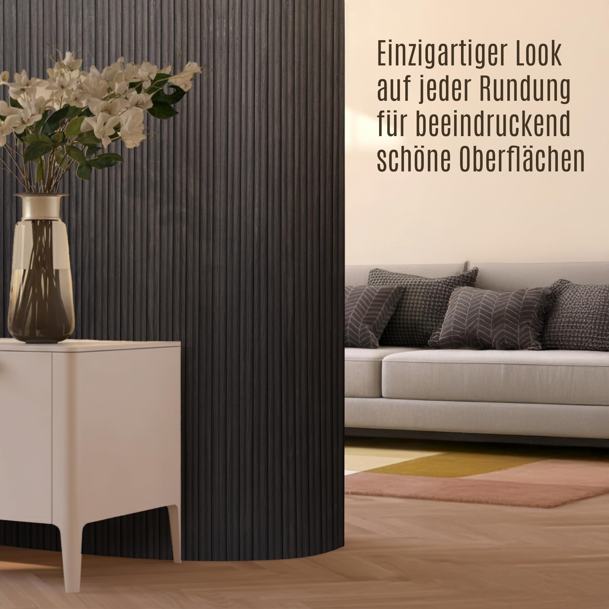 Flexible Akustikpaneele – 120×60 cm (1 Stück) – Wellenprofil – Farbe Schwarze Eiche – Für flache & gebogene Flächen – Holzoptik