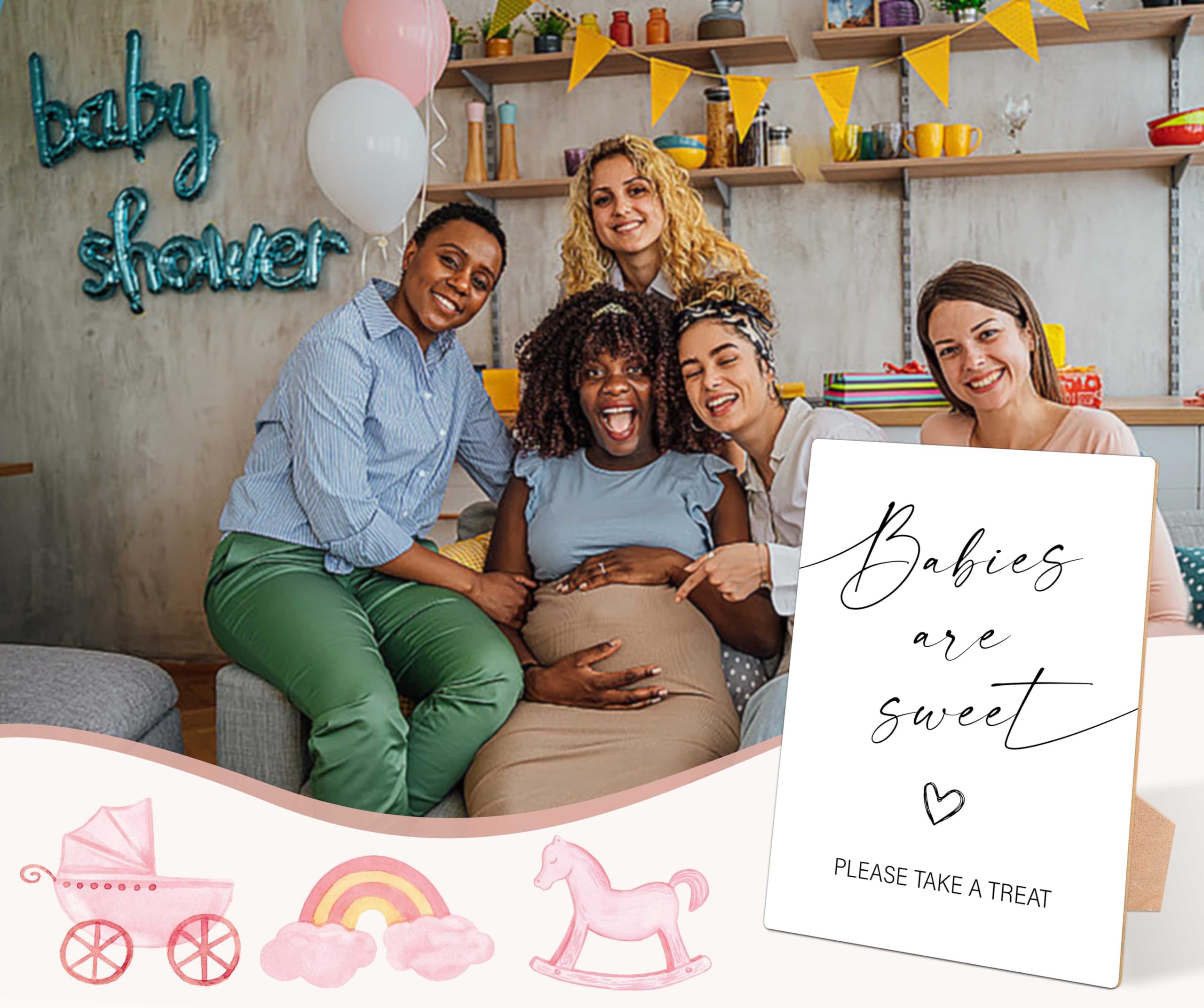 Minimalistyczny znak na stolik na baby shower, 'Babies Are Sweet Please Take a Treat', 1 drewniany znak stołowy ze stojakiem, nowoczesne artykuły na baby shower, dekoracje imprezowe ujawniające płeć