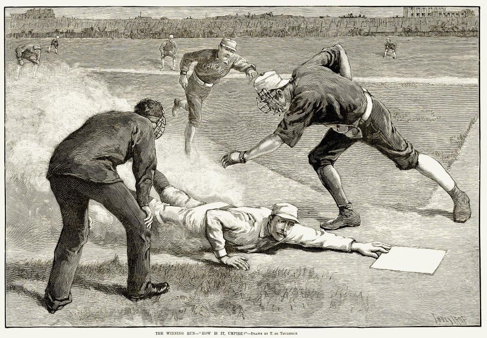 Baseball Game 1885 Nnew York Giants Catcher William Buck Ewing Slides Home Safely Under Chicago White Stockings Catcher Silver Flint To Score The Winning Run In A 1-0 Game At The Polo Grounds New York