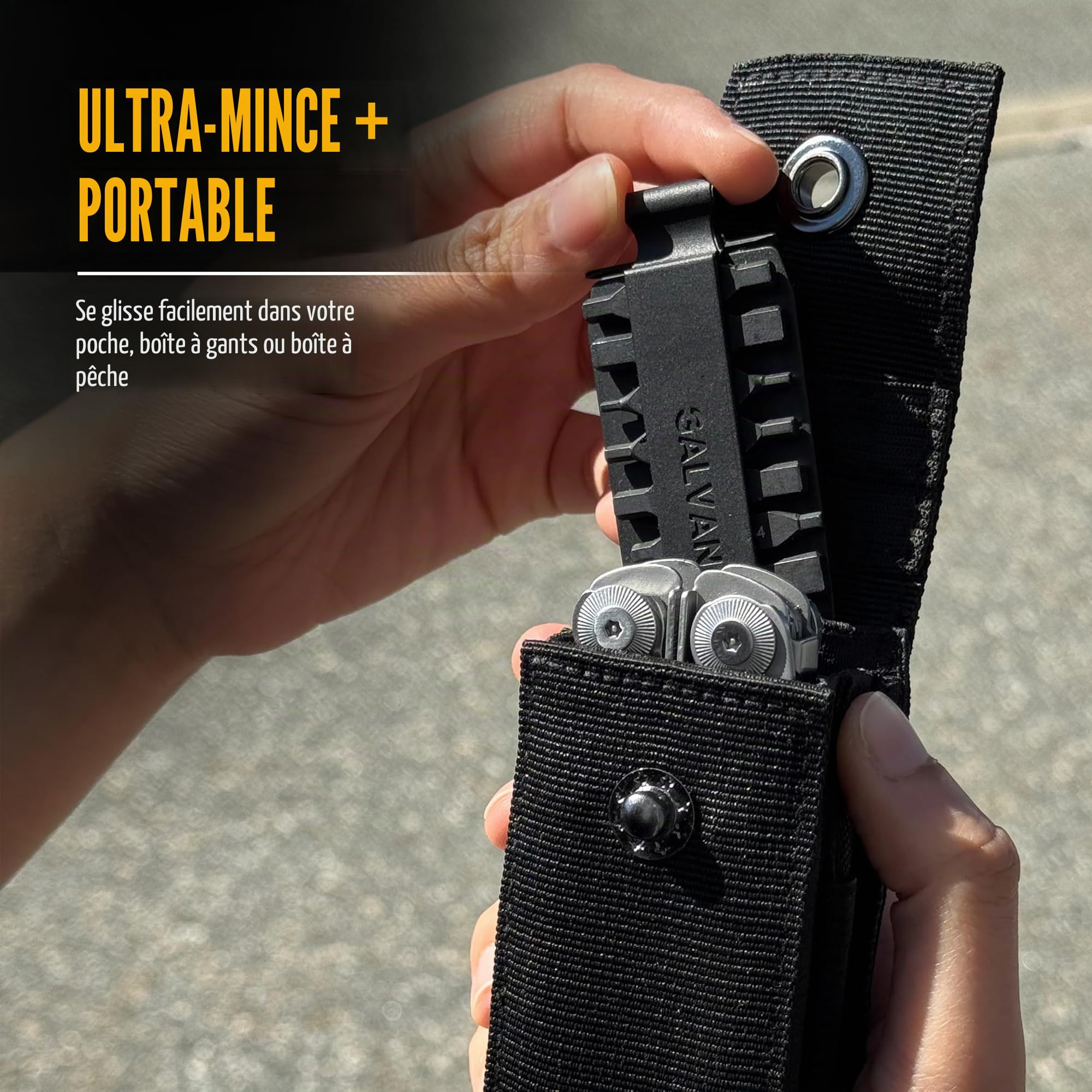 GALVANOX Étui Nylon pour Multitool Compatible Leatherman avec 21 Embouts Tournevis Plats et Support – Holster Ceinture avec Poches, kit Inclus (4"–4,5")