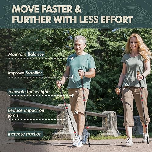 Miniatura 8 de KINGGEAR Bastones de senderismo de fibra de carbono  Cerraduras telescópicas plegables con mango de corcho natural y bastones de senderismo con