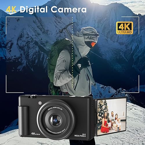 Miniatura 2 de Cámara digital 4K para fotografía de 64 megapíxeles, cámara de vlogging para video de YouTube, pantalla giratoria de 2.8'' y 270°, cámaras de viaje,