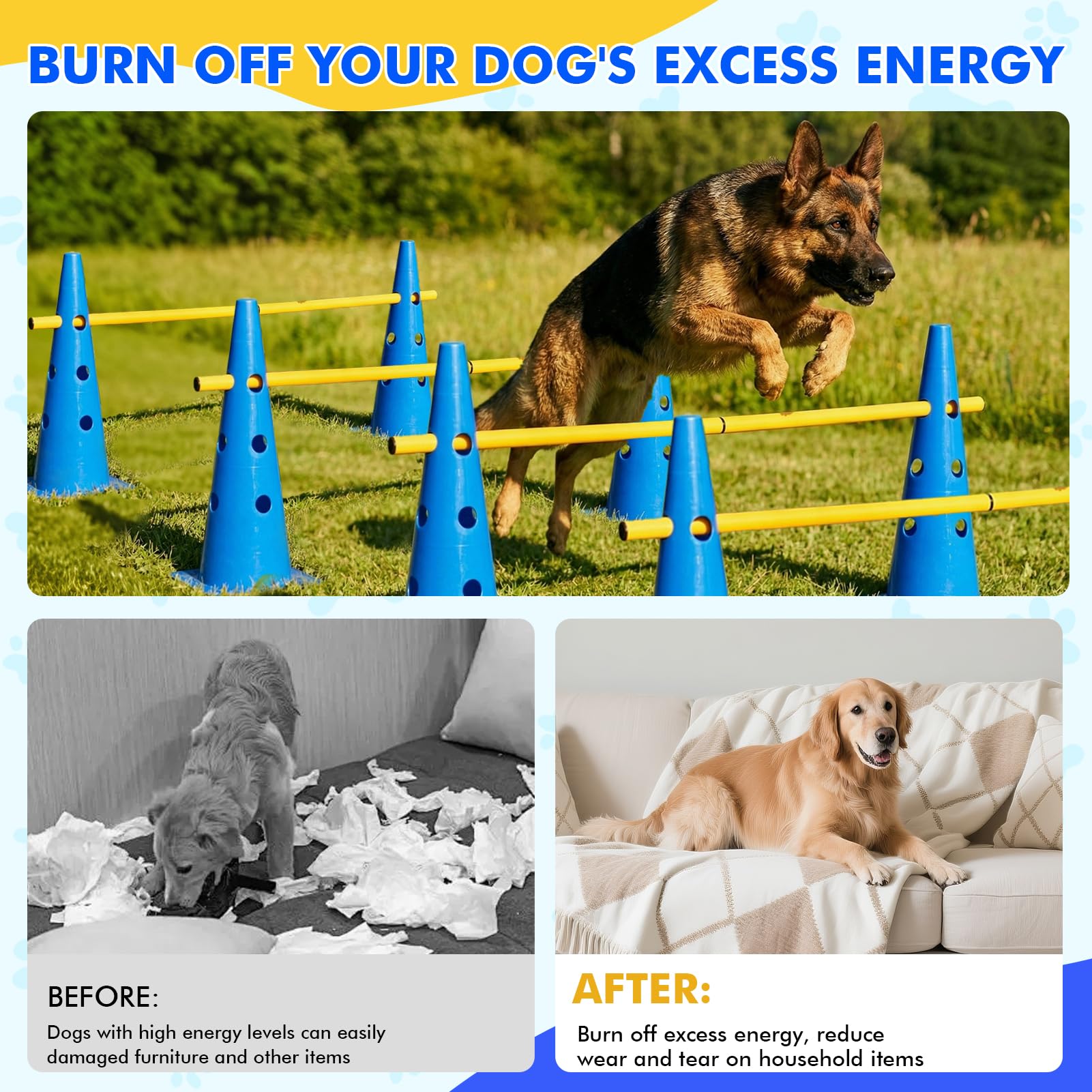 Wdmiya Dog Agility Course Backyard Set with Height Adjustable Crossbar, Dog Agility Training Hurdle Cone Set, 18.9" Dog Agility Equipment for Rehabilitation, Obedience, Starter - 6 Poles & 12 Cones - image 7
