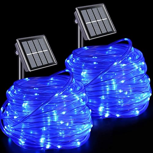 Miniatura 2 de YEGUO Paquete de 4 luces solares rojas y azules para fiestas, jardín y vacaciones