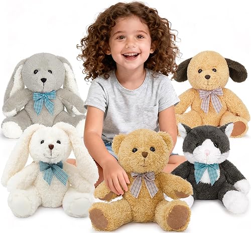 Miniatura 10 de MaoGoLan Animales de peluche de 13 pulgadas a granel, paquete de 8 juguetes de peluche de animales surtidos con oso de peluche, perro, gato, panda,