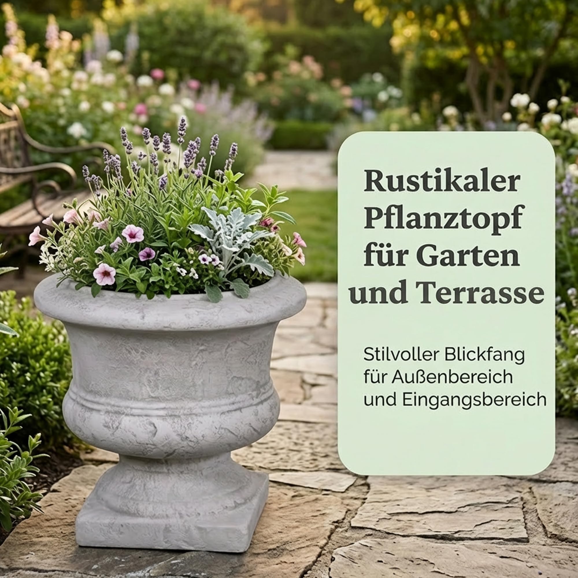 gartendekoparadies.de Rustikaler Pflanztrog aus Steinguss, Pflanzgefäß, H. 32 cm, 7,5 l, 14 kg, Grau, frostsicher für Außenbereich
