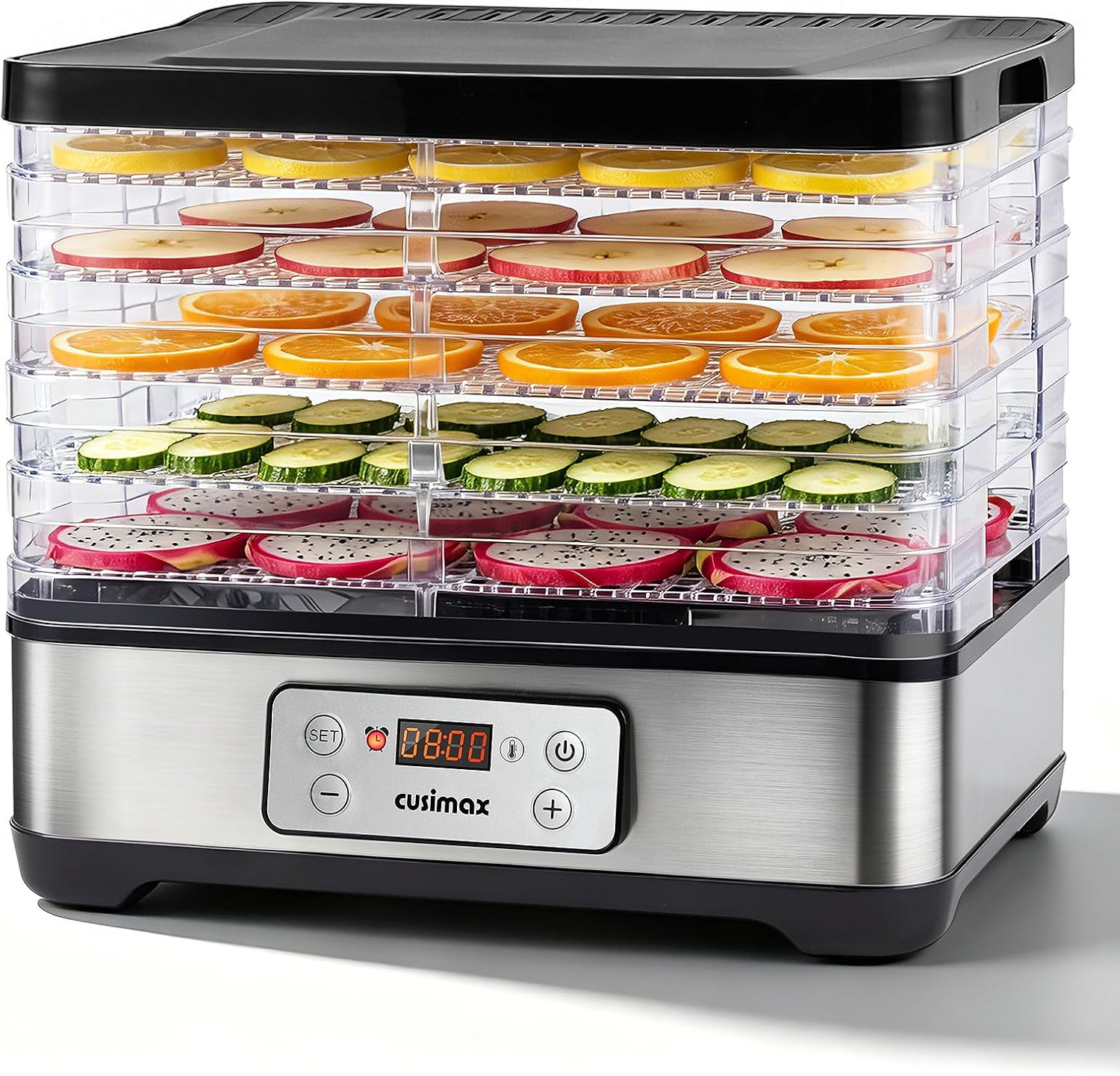 CUSIMAX Food Dehydrator Machine, 5 BPA-Free Trays, 24H Digital Adjustable Timer & Temperature Control up to 158℉, 300W Meat Dehydrator for Jerky, Fruit, Veggies, Herbs & Dog Treats