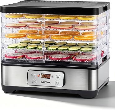 CUSIMAX Food Dehydrator Machine, 5 BPA-Free Trays, 24H Digital Adjustable Timer & Temperature Control up to 158F, 300W Meat Dehydrator for Jerky, Fruit, Veggies, Herbs & Dog Treats