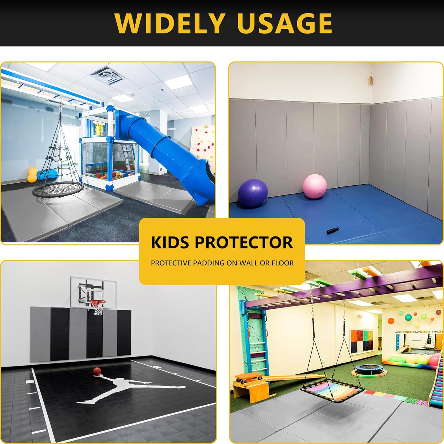 Gym Wall Pads, Protective Wall Padding for Gym, Boxing, Garage, Basement, Kids Playroom, Basketball Court Wall-Mounted Hoop, 2" Thick Wall Cushion Mat Gray, 2FTx6FT/PCS