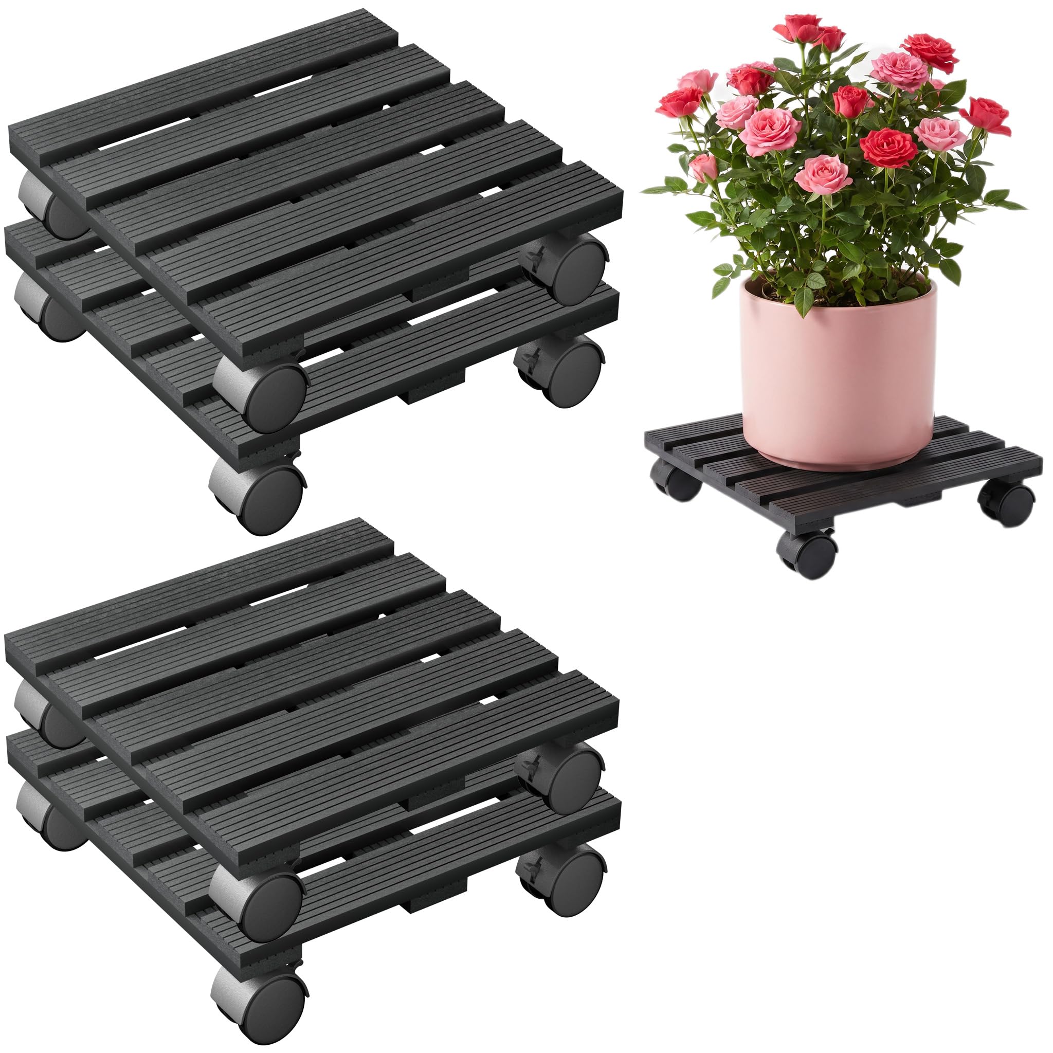 Yunvin 4 Pack Square Plant Caddy WPC Plant Stand with Casters Anthracite